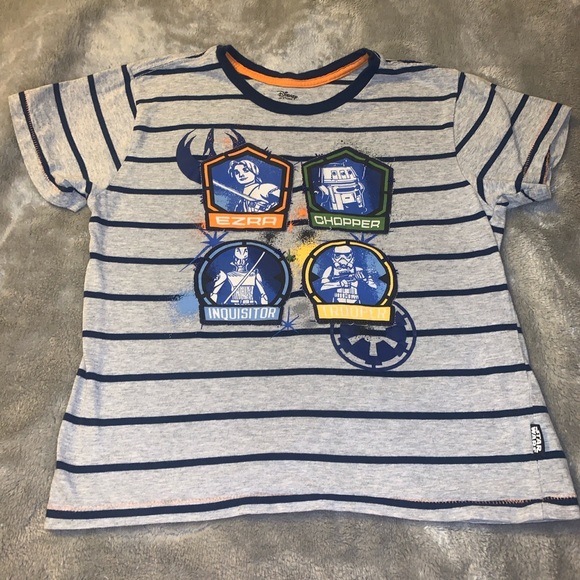 Boy's Size 9-10 Disney Store Star Wars Gray Navy Striped S/S T-Shirt Top Trooper - Picture 1 of 9